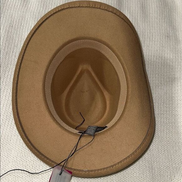 Vince Camuto OS Camel Brown Cowboy Hat with Beaded Trim Detail